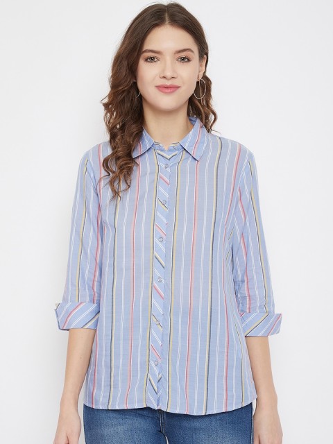 

Madame Women Blue Opaque Striped Casual Shirt