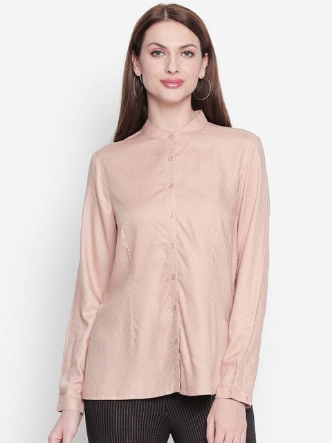 

Annabelle by Pantaloons Women Beige Self Design Mandarin Collar Tunic