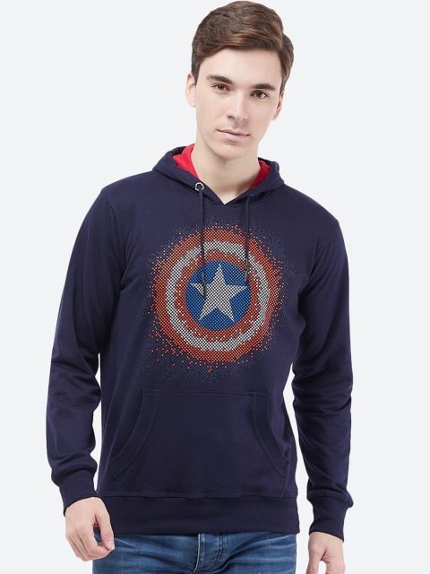 

Free Authority Men Navy Blue Captain America Printed Hooded Pure Cotton Sweatshirt