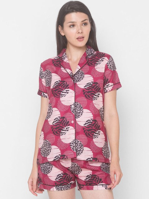 

FashionRack Women Maroon & Black Printed Night suit