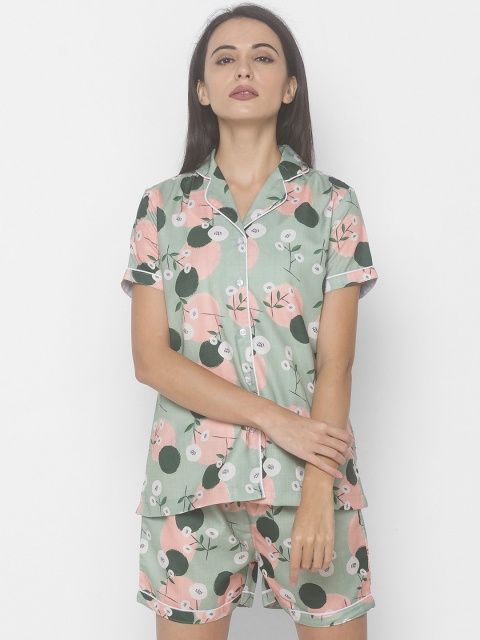 

FashionRack Women Green & Pink Printed Night suit
