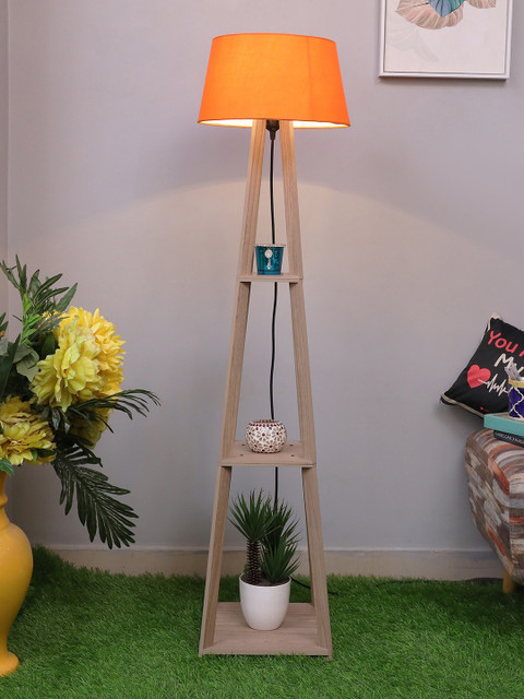 

Homesake Orange Wooden 3 Layer Shelf Floor Lamp with Shade