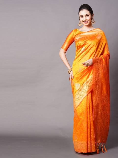 

Mitera Yellow & Gold-Toned Woven Design Silk Blend Banarasi Saree