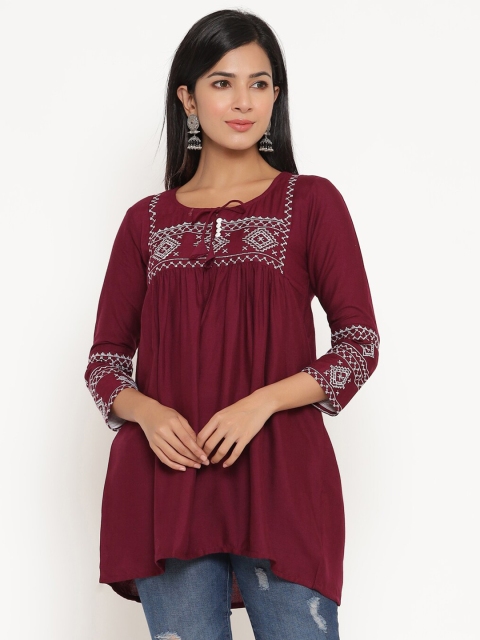 

ANAISA Maroon Tie-Up Neck High-Low Top