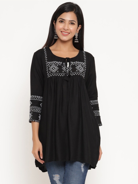 

ANAISA Black Tie-Up Neck A-Line Top