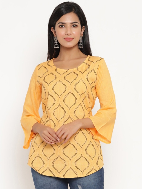 

ANAISA Yellow & Brown Embroidered Regular Top