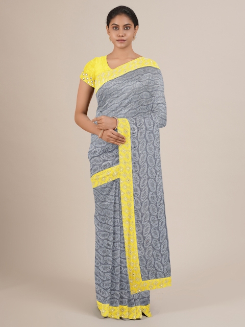 

Pothys Grey & Yellow Ethnic Motifs Net Saree