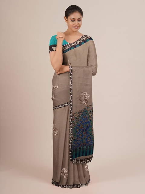 

Pothys Tan & Blue Floral Saree