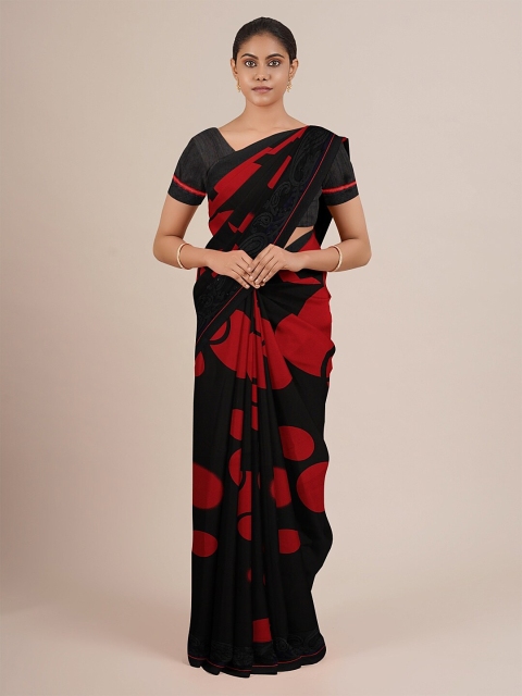 

Pothys Black & Red Printed Poly Chiffon Saree