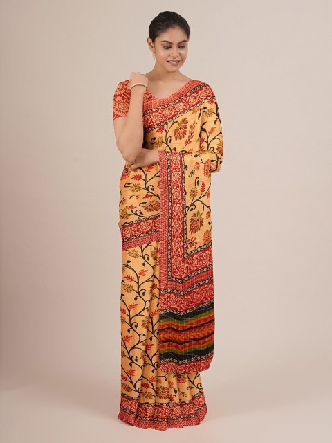 

Pothys Peach-Coloured & Red Floral Saree