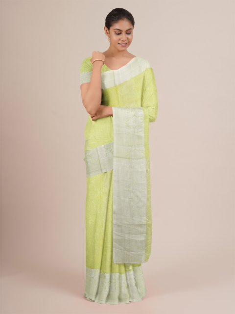 

Pothys Green & Silver-Toned Woven Design Zari Jute Silk Saree