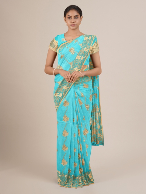 

Pothys Blue & Gold-Toned Woven Design Jute Silk Saree