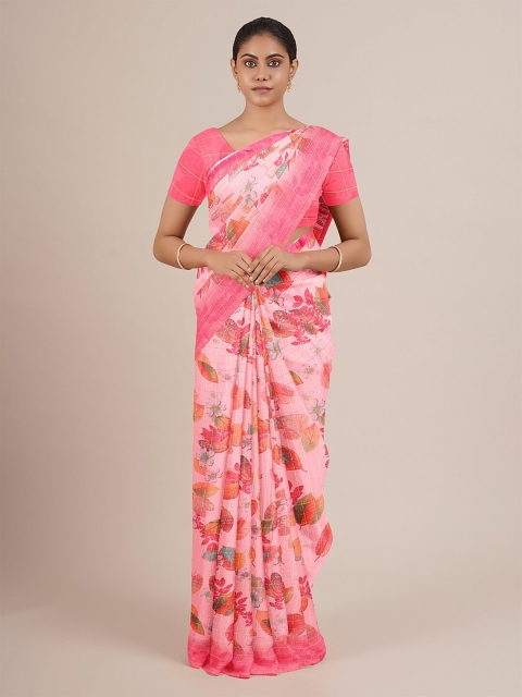 

Pothys Pink & Blue Floral Printed Saree