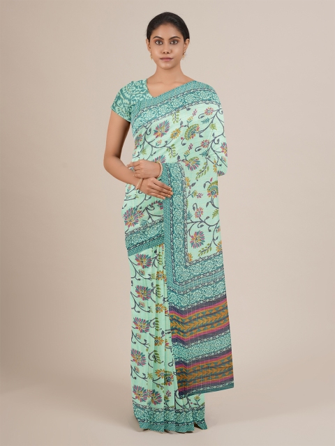 

Pothys Green & Blue Floral Saree