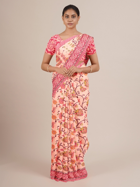 

Pothys Peach-Coloured Floral Printed Saree