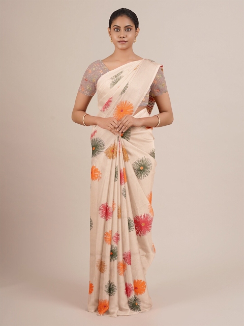 

Pothys Beige & Green Floral Printed Tissue Saree
