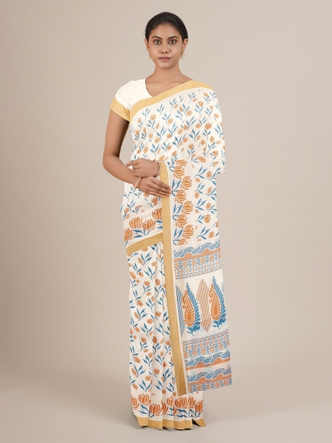 

Pothys White & Blue Floral Printed Saree