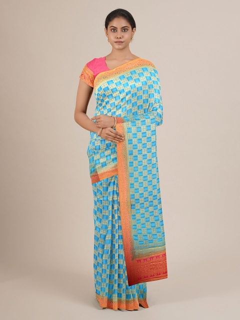 

Pothys Blue & Orange Printed Zari Saree
