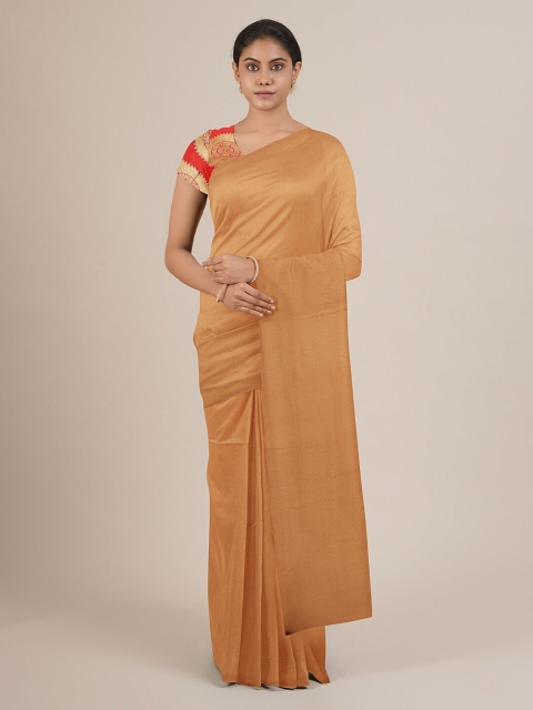 

Pothys Brown & Red Satin Solid Saree