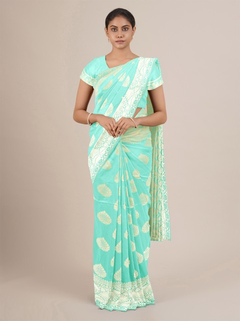 

Pothys Green & Yellow Ethnic Motifs Woven Design Jute Silk Saree