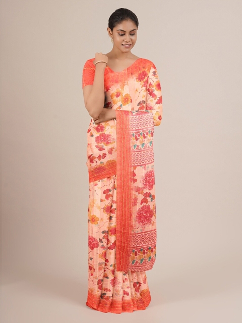 

Pothys Peach-Coloured & Yellow Floral Saree