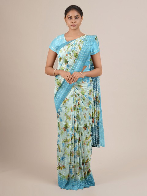 

Pothys Women Grey Printed Poly Chiffon Saree with Blouse