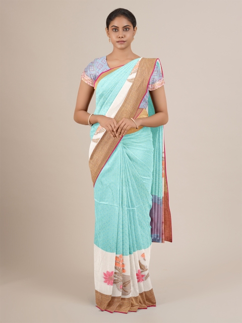 

Pothys Green & Brown Floral Jute Silk Saree