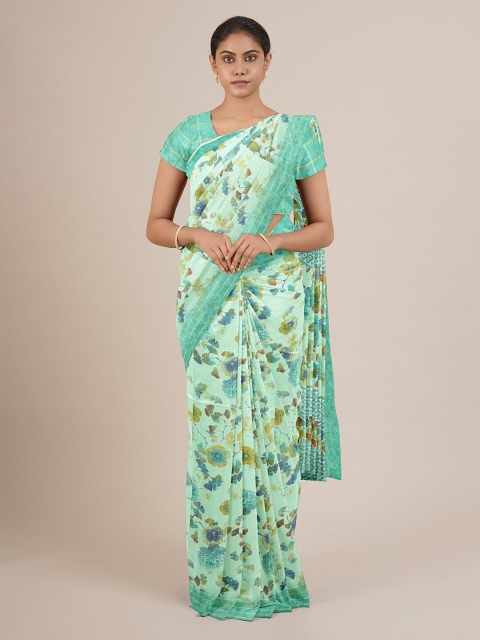 

Pothys Green & Red Floral Printed Saree