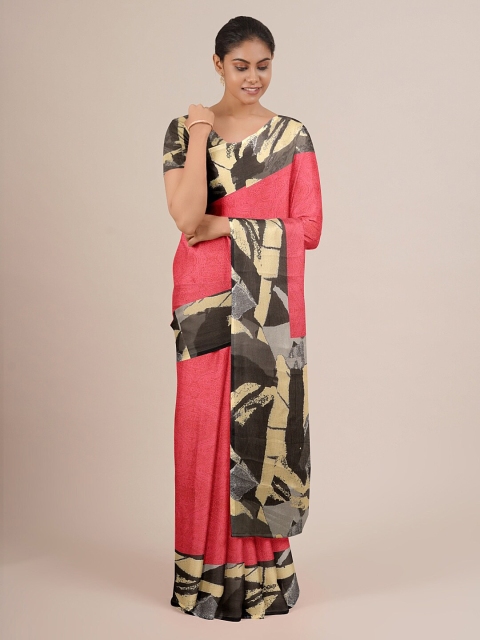 

Pothys Pink & Black Ethnic Motifs Printed Saree