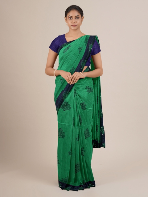 

Pothys Green & Blue Floral Printed Saree