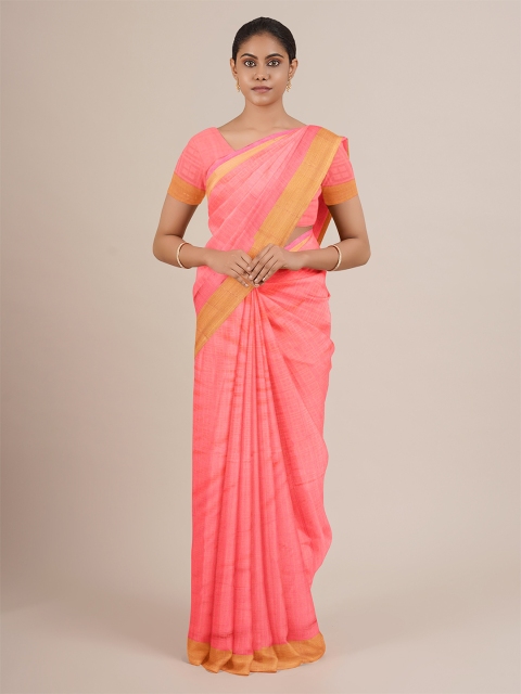 

Pothys Pink & Brown Jute Silk Saree