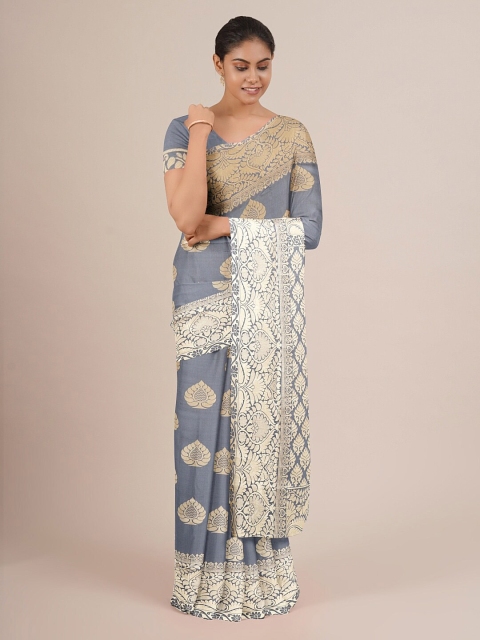 

Pothys Grey & Beige Woven Design Jute Silk Saree