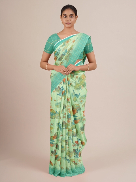 

Pothys Green & Blue Floral Poly Chiffon Saree