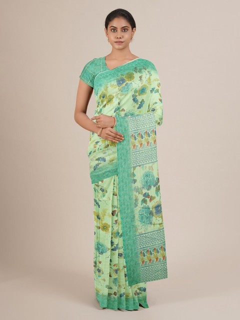 

Pothys Green & Yellow Floral Printed Saree
