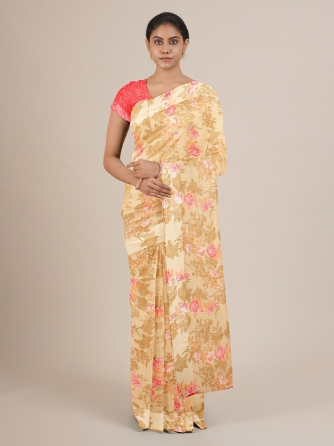 

Pothys Gold-Toned & Pink Floral Saree