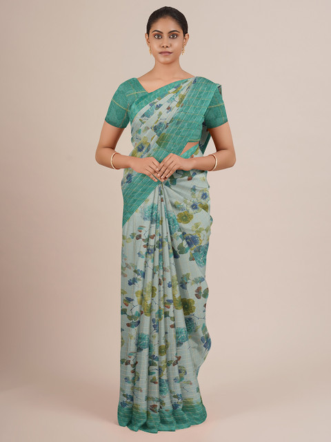 

Pothys Grey & Green Floral Saree