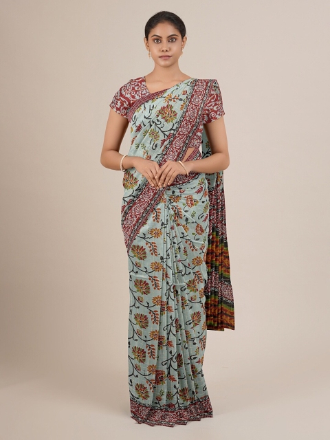 

Pothys Women Grey Printed Poly Chiffon Saree with Blouse