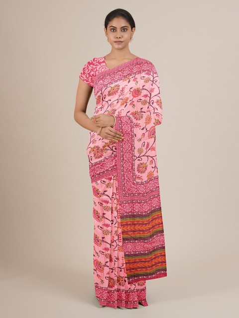 

Pothys Women Pink Printed Poly Chiffon Saree with Blouse