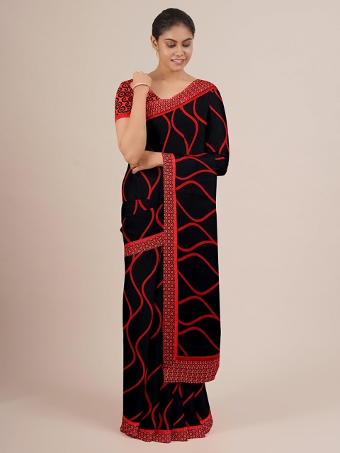 

Pothys Black & Red Printed Poly Chiffon Saree