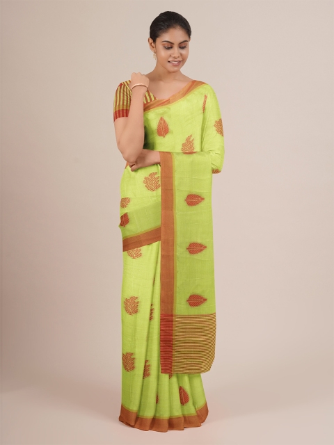 

Pothys Green & Brown Ethnic Motifs Jute Silk Saree