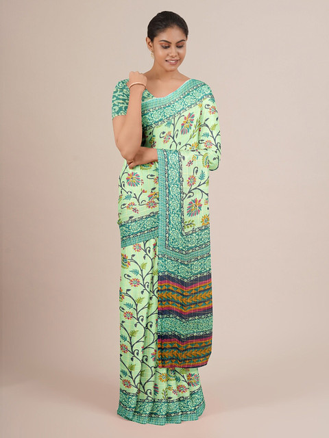 

Pothys Sea Green & Blue Floral Printed Saree