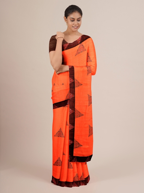 

Pothys Orange & Brown Printed Saree