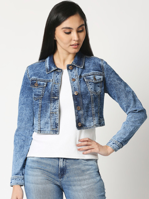 

High Star Women Blue Washed Crop Denim Jacket