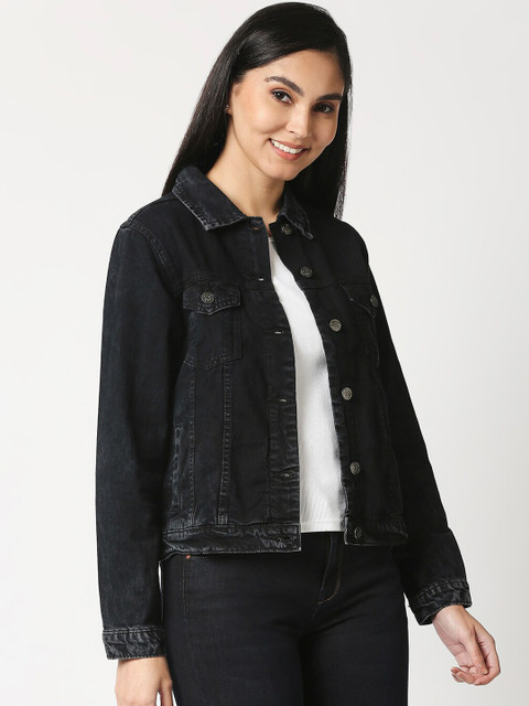 

High Star Women Black Washed Crop Denim Jacket