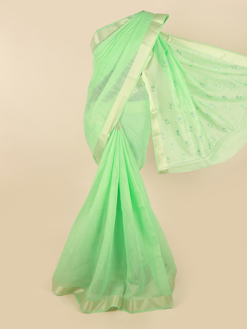 

Pothys Women Green & Gold-Toned Embroidered Saree