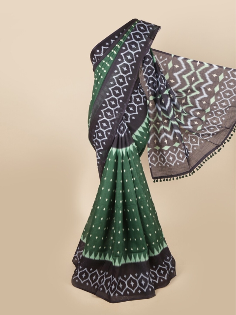 

Pothys Green & Black Printed Cotton Blend Saree