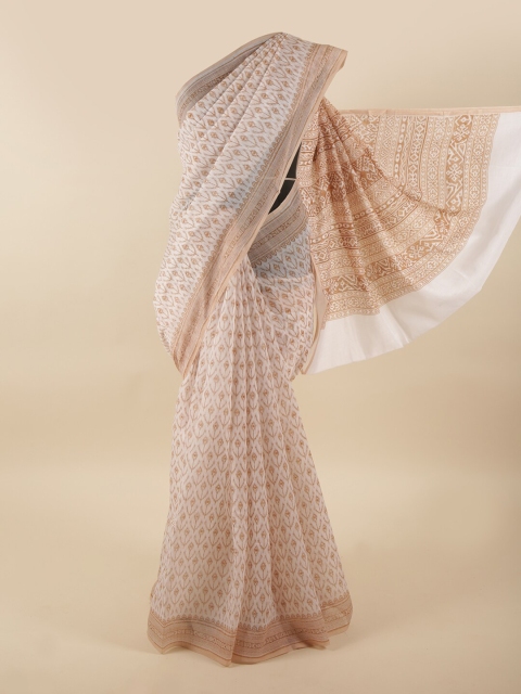 

Pothys White & Peach-Coloured Ethnic Motifs Saree