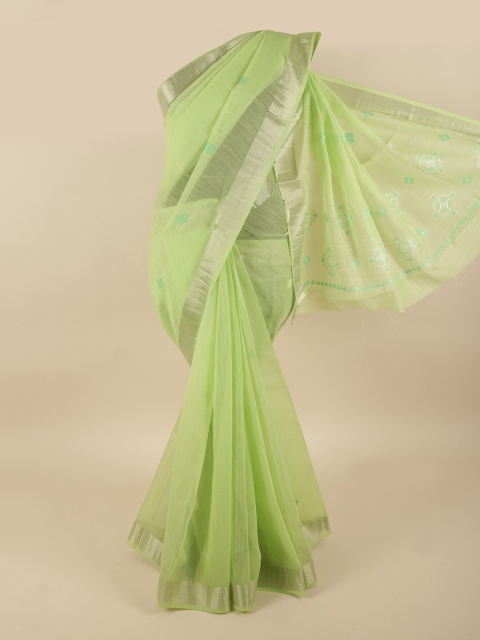 

Pothys Green & Silver-Toned Ethnic Motifs Saree