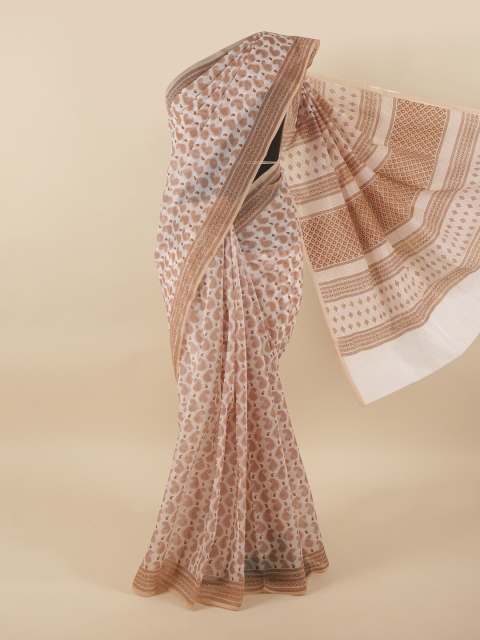 

Pothys White & Brown Ethnic Motifs Printed Saree