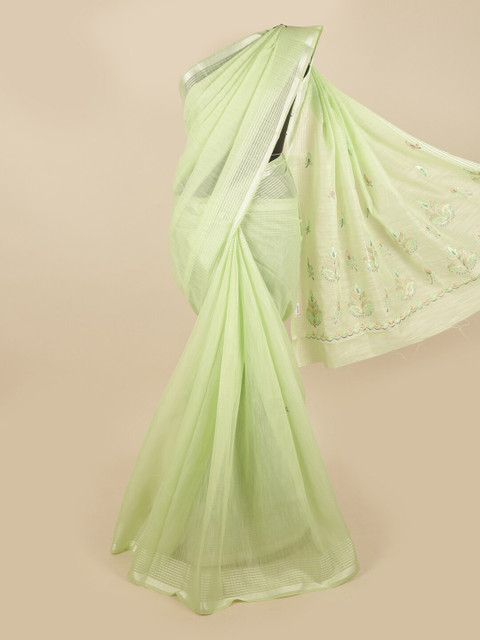 

Pothys Sea Green & Off White Floral Saree